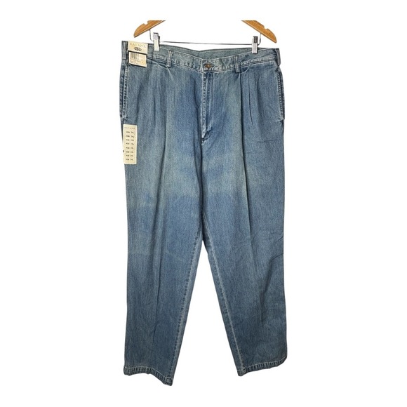 Vintage Savane Denim Jeans Light Indigo Pleated Relaxed Fit Men Size 40x34 NWT - Picture 1 of 11